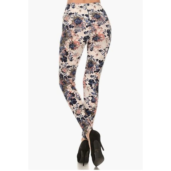 Multicolored‎ Floral Rose Flower Vine Printed Leggings Tights - Picture 3 of 4